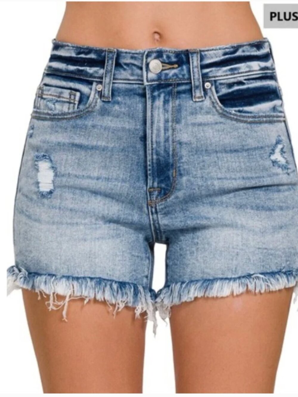 NEW Zenana Denim Light Washed Distressed Shorts Plus Size 1X